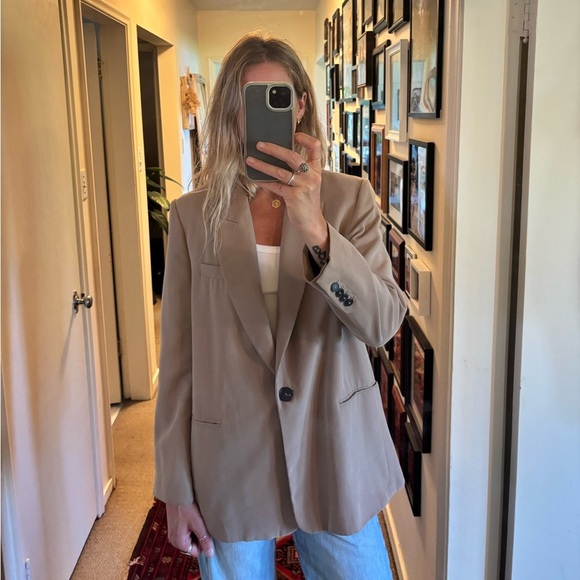 Zara Oversized Tan Single Button Blazer Suit Jacket - Picture 10 of 12